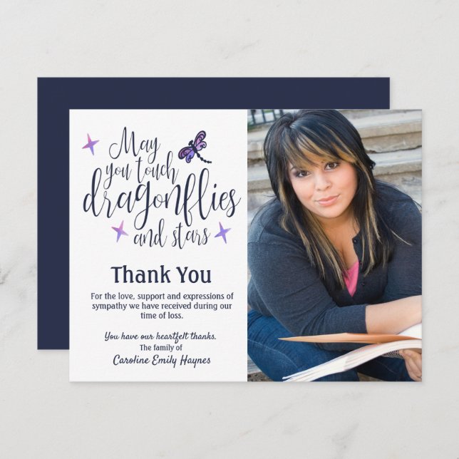 Cartão De Agradecimento Dragonflies E Estrelas Obrigado Simpatia Funeral (Frente/Verso)