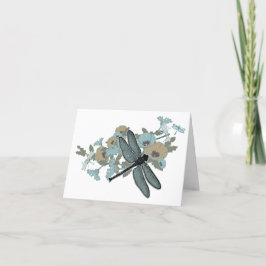 Cartão De Agradecimento Dragonfly Chic Na moda Flores Blues Cinza Dourada