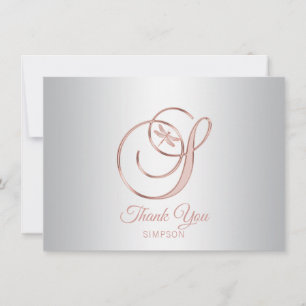 Cartão De Agradecimento Dragonfly Silver Cinza Dourado Obrigado S