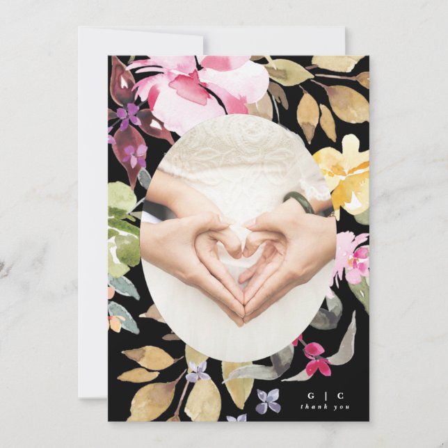 Cartão De Agradecimento Dramatic Watercolor Florals Casamento (Frente)