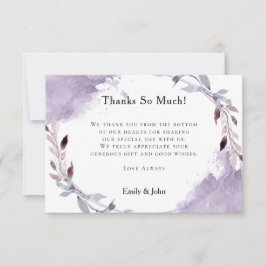 Cartão De Agradecimento Dreamy Lilac Cinza Leafy Watercolor/Photo Wedding