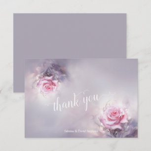 Cartão De Agradecimento Dreamy Pink Rose em Dusty Lilac