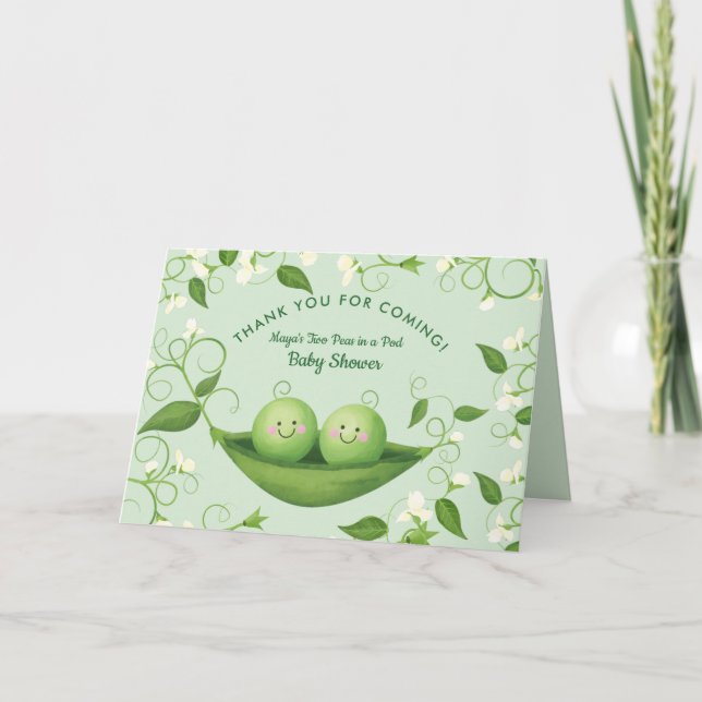 Cartão De Agradecimento Duas ervilhas num Chá de fraldas de pólvora (Frente)