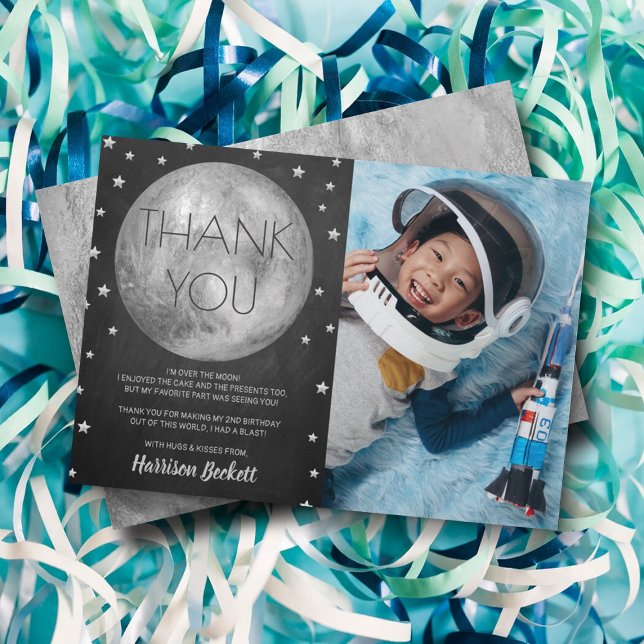 Cartão De Agradecimento Duas Foto Do segundo aniversário Da Lua (Criador carregado)