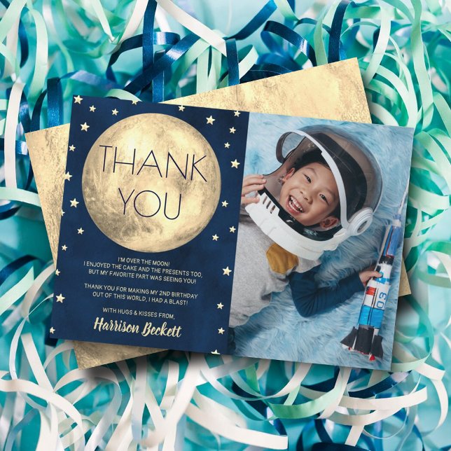 Cartão De Agradecimento Duas Foto Do segundo aniversário Da Lua (Criador carregado)