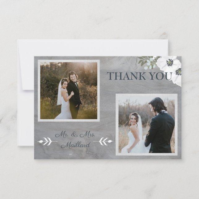 Cartão De Agradecimento Duas Fotos Florais Vintage (Frente)