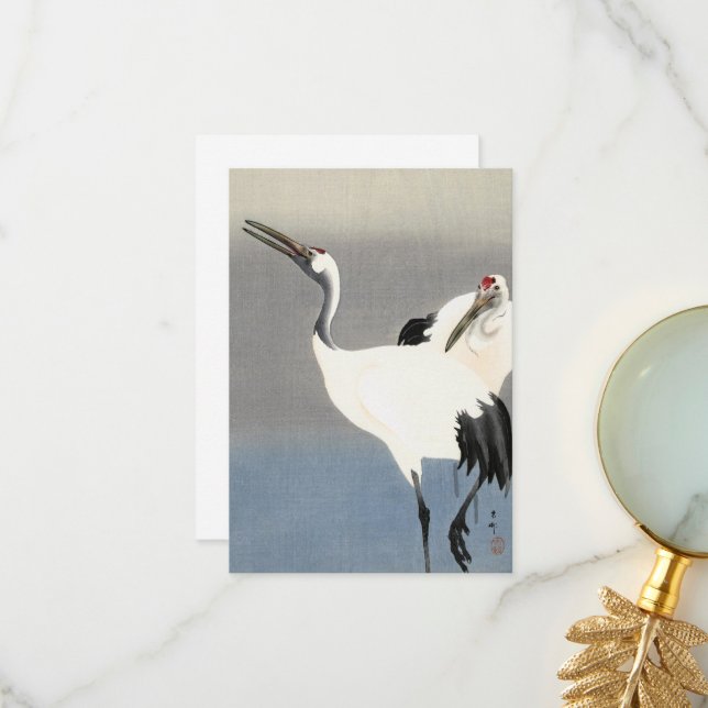 Cartão De Agradecimento Duas gruas por Ohara Koson (Frente/Verso In Situ)