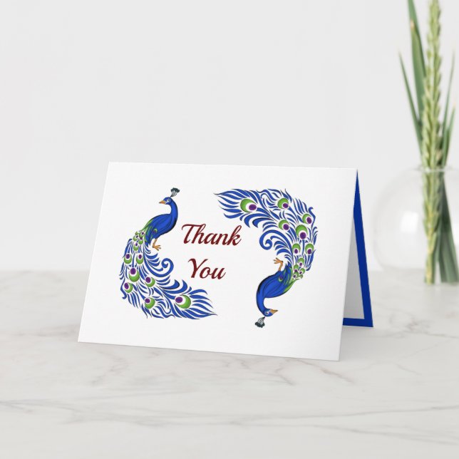 Cartão De Agradecimento Duo Peacock Folded Wedding Thank You Cards (Frente)