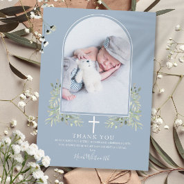 Cartão De Agradecimento Dusty Blue Baptism Greenery Arch Foto