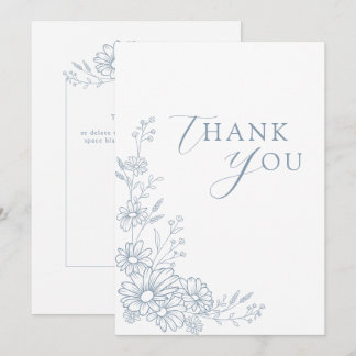 Cartão De Agradecimento Dusty Blue Botanical Daisy Garden Wedding