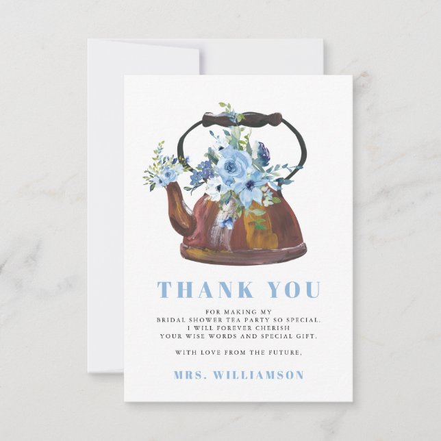 Cartão De Agradecimento Dusty Blue Chá de panela Tea Party Obrigado (Frente)