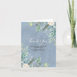 Cartão De Agradecimento Dusty Blue e Greenery Casamento Obrigado