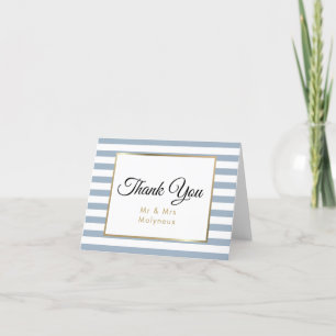 Cartão De Agradecimento Dusty Blue   Faux Gold Foil Wedding Thank You