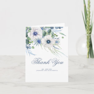 Cartão De Agradecimento Dusty Blue Floral Greenery Casamento Obrigado