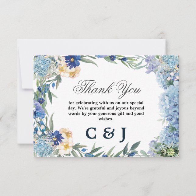Cartão De Agradecimento Dusty Blue Floral Wreath Greenery Casamento (Frente)