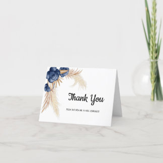 Cartão De Agradecimento Dusty Blue Flowers e Pampas Weding Obrigado