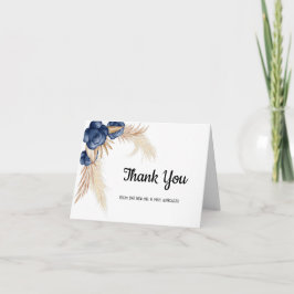 Cartão De Agradecimento Dusty Blue Flowers e Pampas Weding Obrigado