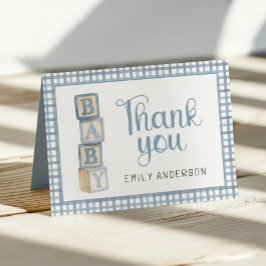 Cartão De Agradecimento Dusty Blue Gingham Baby Thank You Card | Blocks