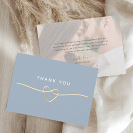 Cartão De Agradecimento Dusty Blue Gold Photo Wedding Thank You Card