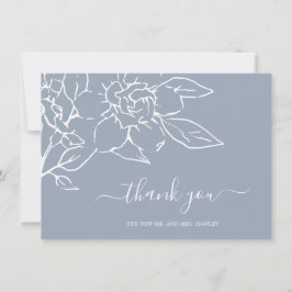 Cartão De Agradecimento Dusty Blue Line Art Floral Elegant Weding