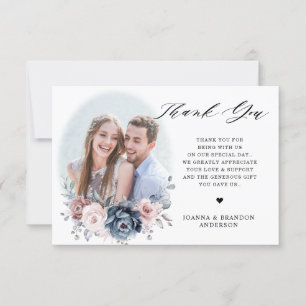 Cartão De Agradecimento Dusty Blue Mauve Rosa Rosa Foto Floral Rosa
