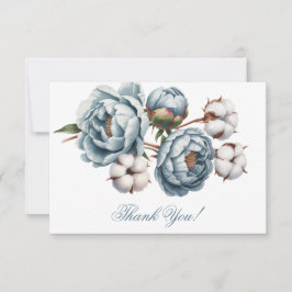 Cartão De Agradecimento Dusty Blue Peony and Cotton Wedding