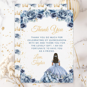 Cartão De Agradecimento Dusty Blue Princesa Floral Quinceañera