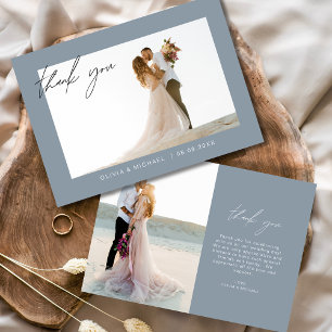 Cartão De Agradecimento Dusty Blue Wedding Obrigado Foto Minimalista