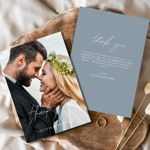 Cartão De Agradecimento Dusty Blue Wedding Obrigado Foto Minimalista