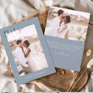 Cartão De Agradecimento Dusty Blue Wedding Obrigado Foto Minimalista