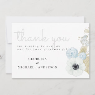 Cartão De Agradecimento Dusty Blue White Marinho Anemone BUDGET Casamento