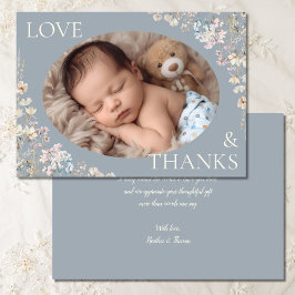 Cartão De Agradecimento Dusty Blue Wildflower Baby Shower Photo