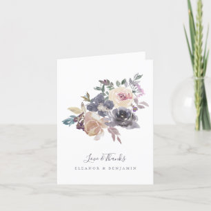 Cartão De Agradecimento Dusty Purple Floral Watercolor Casamento Dobrado