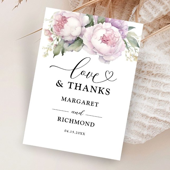 Cartão De Agradecimento Dusty Purple Peony Casamento Floral Obrigado (Criador carregado)
