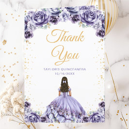 Cartão De Agradecimento Dusty Purple Princess Floral Quinceañera