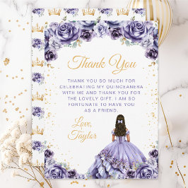 Cartão De Agradecimento Dusty Purple Princess Floral Quinceañera