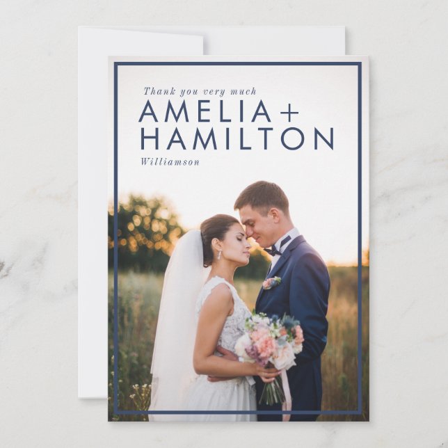 Cartão De Agradecimento Dusty Rosa & Minimal Obrigado Foto de Casamento (Frente)