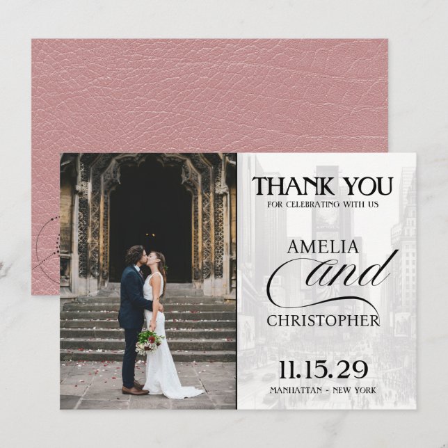 Cartão De Agradecimento Dusty Rosa Nova Iorque Passport (Frente/Verso)