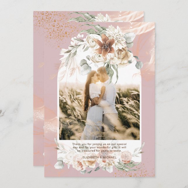 Cartão De Agradecimento Dusty Rosa Pampas Grass FOTO Floral OBRIGADA (Frente/Verso)