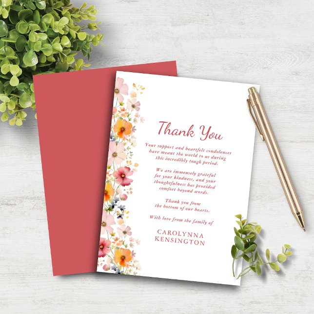 Cartão De Agradecimento Dusty Rosa Wildflower Simpatia Obrigado (Dusty Rose Wildflower Sympathy Thank You Note Card)