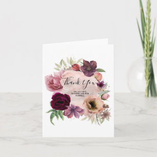 Cartão De Agradecimento Dusty Rose and Burgundy Floral Thank You