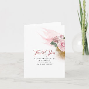 Cartão De Agradecimento Dusty Rose Floral Gold Glitter Wedding Thank You