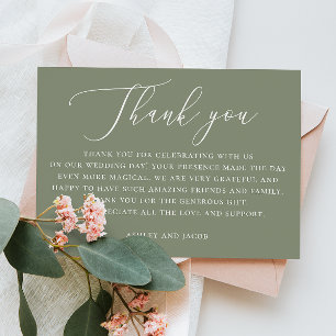 Cartão De Agradecimento Dusty Sage Green Script Wedding   Elegante Rustic