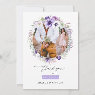 Cartão De Agradecimento Dusty Violet Pastel Foto de Casamento Floral