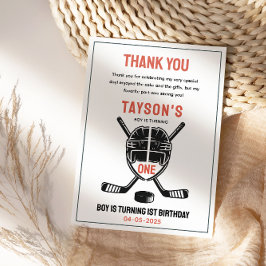 Cartão De Agradecimento É a Festa de 1º Aniversário de Hockey It's Game Ti