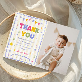 Cartão De Agradecimento É Divertido Ser Um Menino Foto de 1º Aniversário
