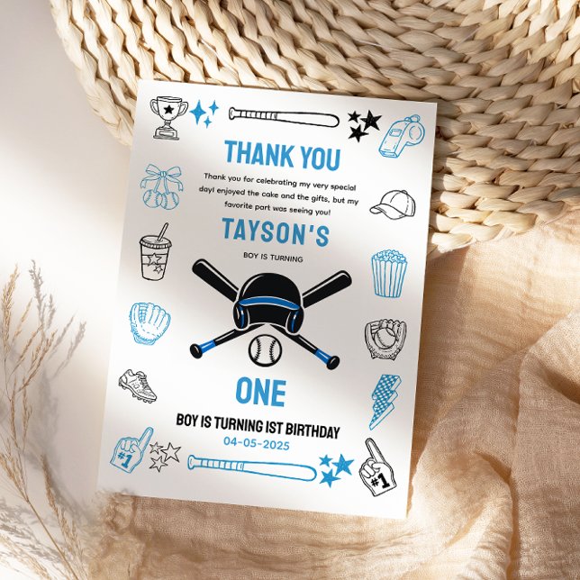 Cartão De Agradecimento É o 1º Aniversário do Basebol It's Game Time (It’s Game Time Baseball 1st Birthday Thank You Card
)