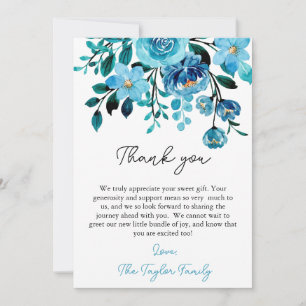 Cartão De Agradecimento É um Chá de fraldas de Aquarela Floral Azul