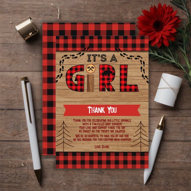 Cartão De Agradecimento É um Chá de fraldas de Xadrez de madeira rustica (Criador carregado)