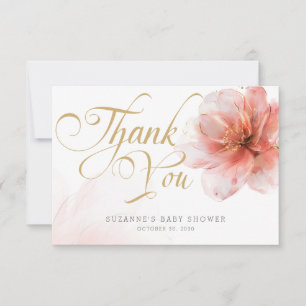 Cartão De Agradecimento É um Chá de fraldas Dourado Floral Moderno Rosa